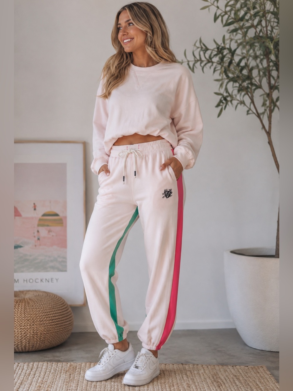 PUMA x LEMLEM Frosty Pink Striped Fleece Joggers Size XL NEW